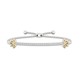 By Women for Women 0.25 CT. T.W. Diamond Lotus Flower Bar Bolo Bracelet in Sterling Silver and 10K Gold – 9.5&quot;