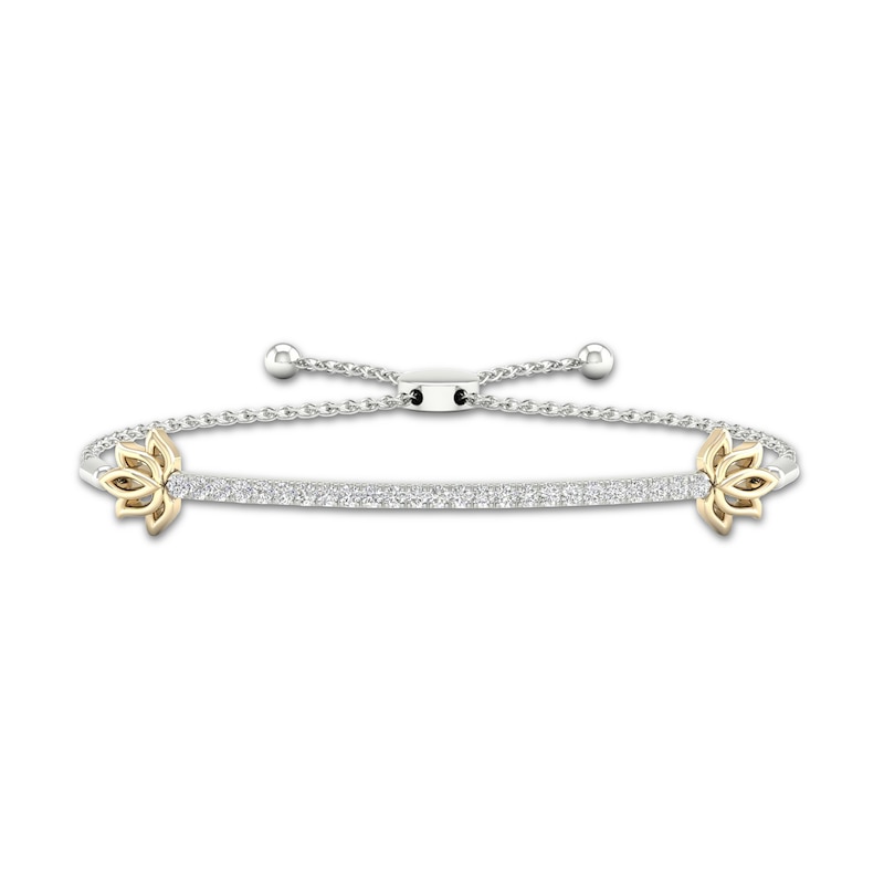 By Women for Women 0.25 CT. T.W. Diamond Lotus Flower Bar Bolo Bracelet in Sterling Silver and 10K Gold – 9.5"|Peoples Jewellers