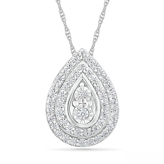 0.58 CT. T.W. Diamond Double Row Teardrop Frame Pendant in 10K White Gold