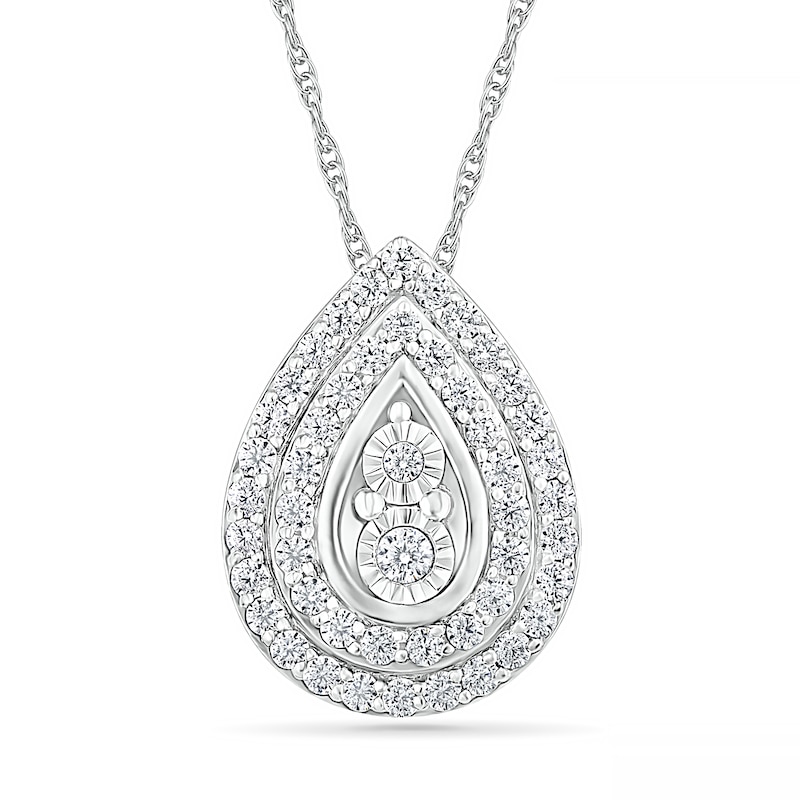 0.58 CT. T.W. Diamond Double Row Teardrop Frame Pendant in 10K White Gold