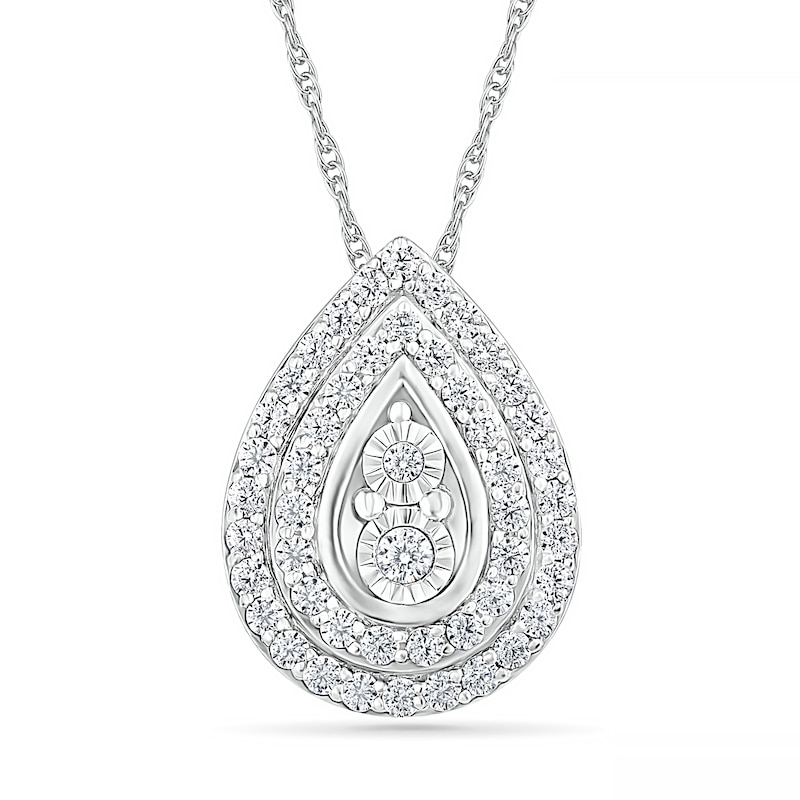 0.58 CT. T.W. Diamond Double Row Teardrop Frame Pendant in 10K White Gold|Peoples Jewellers