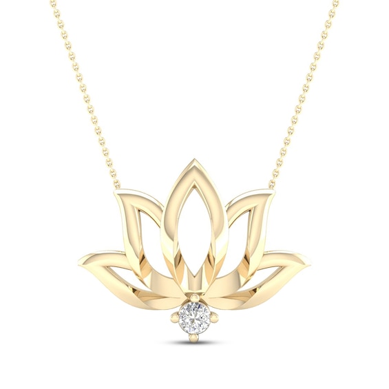 By Women for Women 0.05 CT. Diamond Solitaire Lotus Flower Necklace in 10K Gold