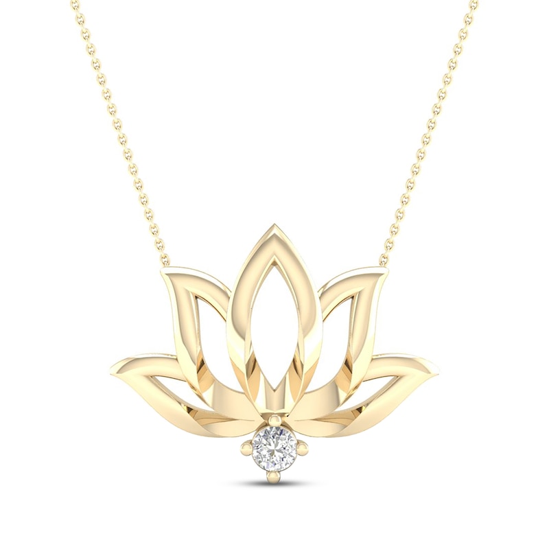 By Women for Women 0.05 CT. Diamond Solitaire Lotus Flower Necklace in 10K Gold