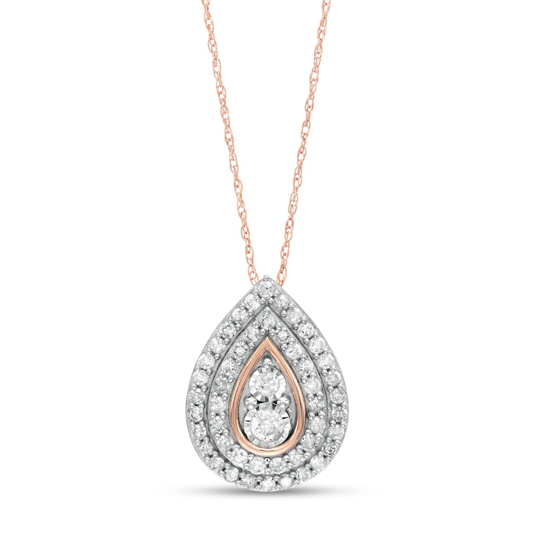 0.58 CT. T.W. Diamond Double Row Teardrop Pendant in 10K Rose Gold|Peoples Jewellers