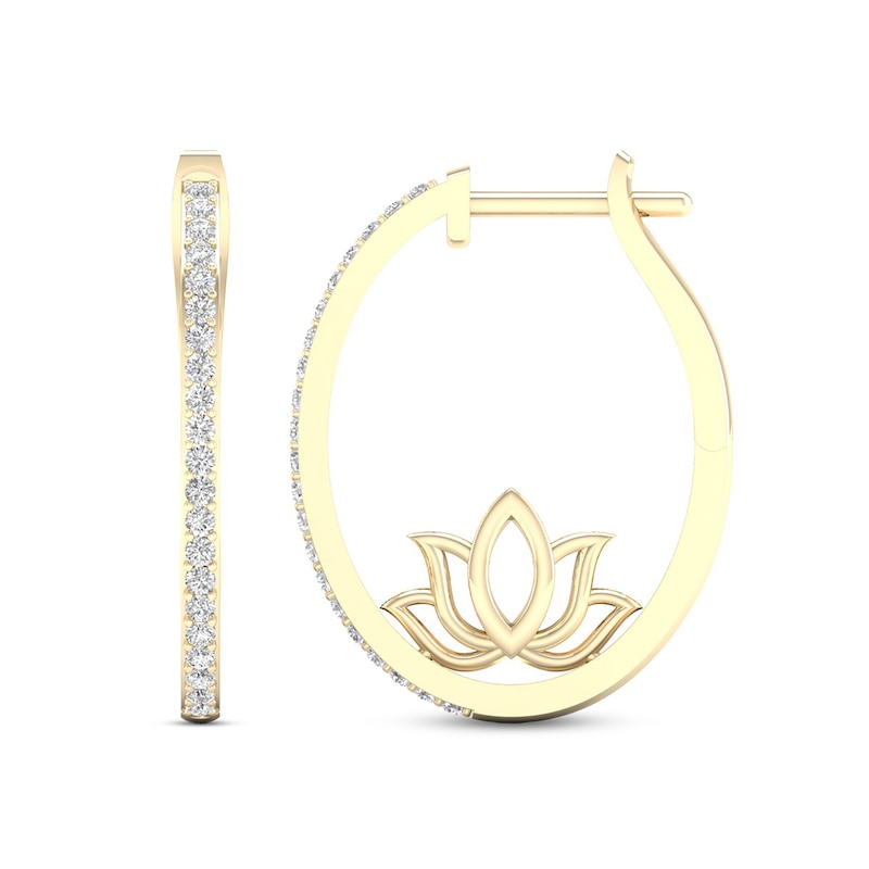 By Women for Women 0.33 CT. T.W. Diamond Lotus Flower Hoop Earrings in 10K Gold|Peoples Jewellers