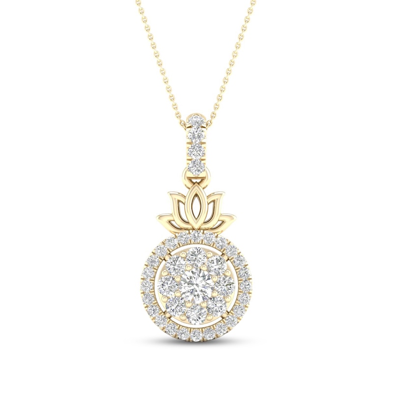 By Women for Women 0.33 CT. T.W. Composite Diamond Frame Lotus Flower Drop Pendant in 10K Gold|Peoples Jewellers