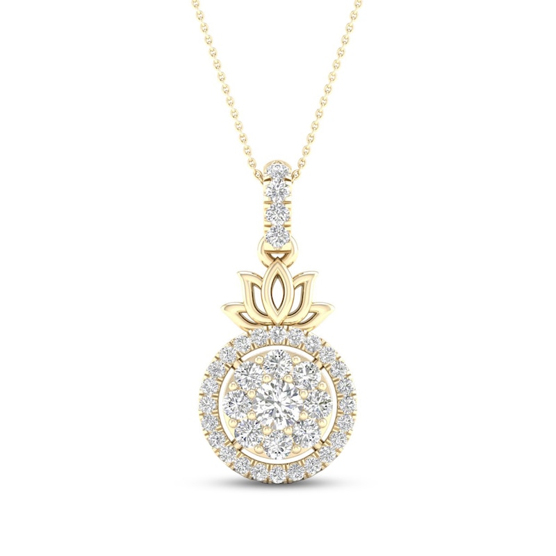 By Women for Women 0.33 CT. T.W. Composite Diamond Frame Lotus Flower Drop Pendant in 10K Gold