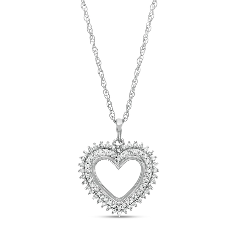 Main Image 1 of 0.29 CT. T.W. Diamond Shadow Heart Pendant in 10K White Gold