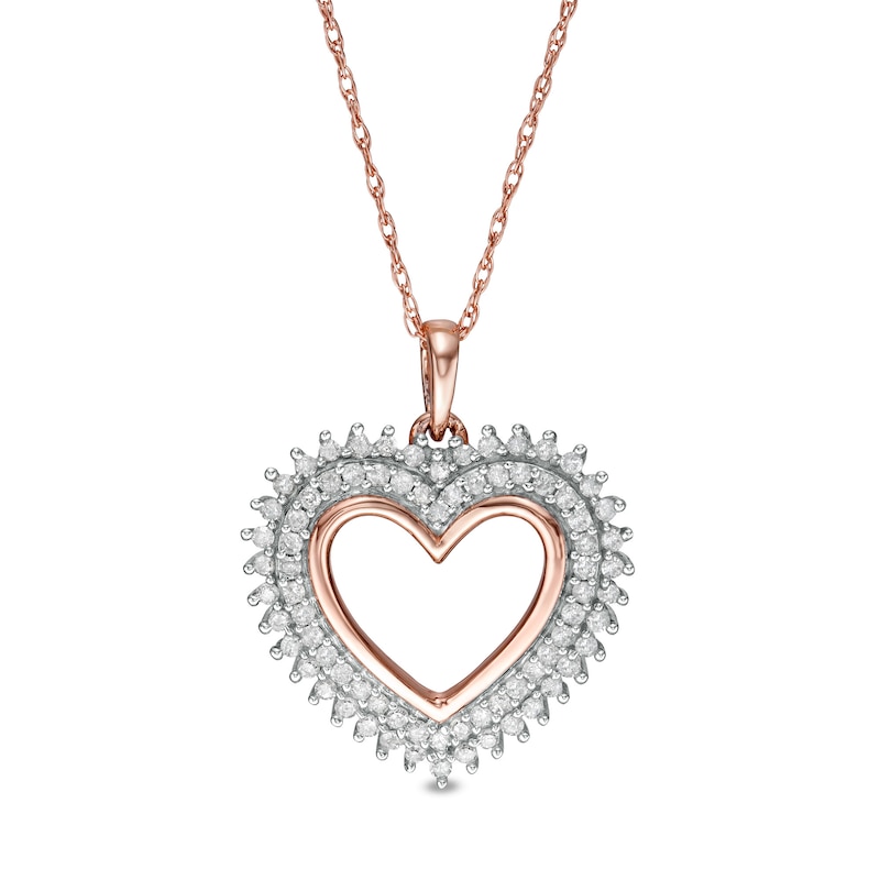 0.29 CT. T.W. Diamond Shadow Heart Pendant in 10K Rose Gold