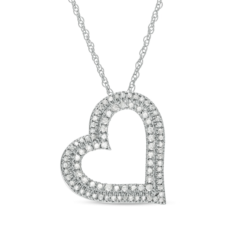 0.45 CT. T.W. Diamond Double Row Tilted Heart Pendant in 10K White Gold