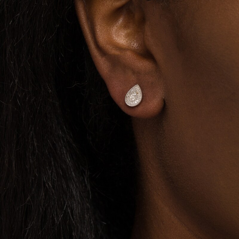 Main Image 2 of 0.23 CT. T.W. Diamond Pear-Shaped Frame Vintage-Style Stud Earrings in 10K White Gold