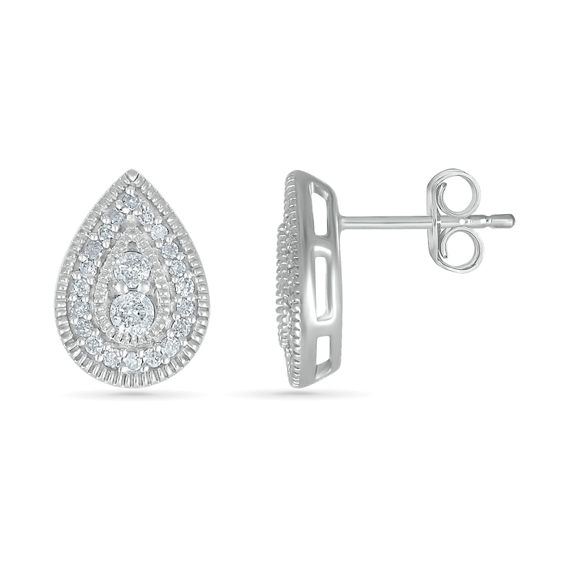 Main Image 3 of 0.23 CT. T.W. Diamond Pear-Shaped Frame Vintage-Style Stud Earrings in 10K White Gold