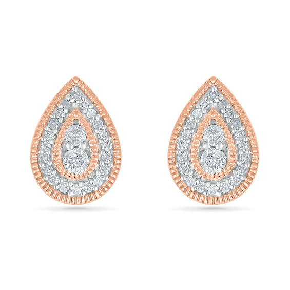 0.23 CT. T.W. Diamond Pear-Shaped Frame Vintage-Style Stud Earrings in 10K Rose Gold