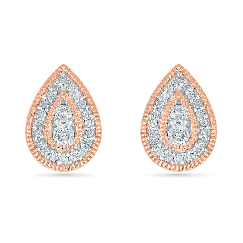 Main Image 1 of 0.23 CT. T.W. Diamond Pear-Shaped Frame Vintage-Style Stud Earrings in 10K Rose Gold