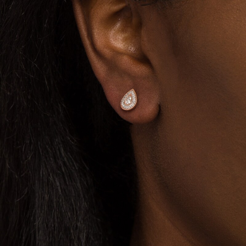 Main Image 2 of 0.23 CT. T.W. Diamond Pear-Shaped Frame Vintage-Style Stud Earrings in 10K Rose Gold