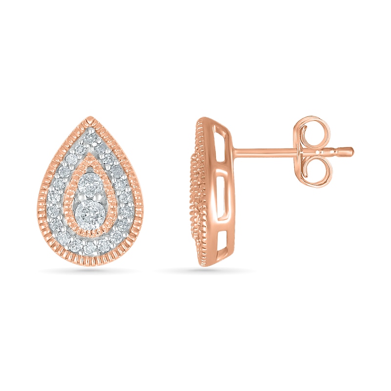 Main Image 3 of 0.23 CT. T.W. Diamond Pear-Shaped Frame Vintage-Style Stud Earrings in 10K Rose Gold