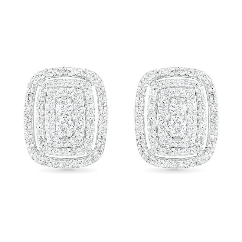 0.95 CT. T.W. Composite Diamond Elongated Cushion Stud Earrings in 10K White Gold