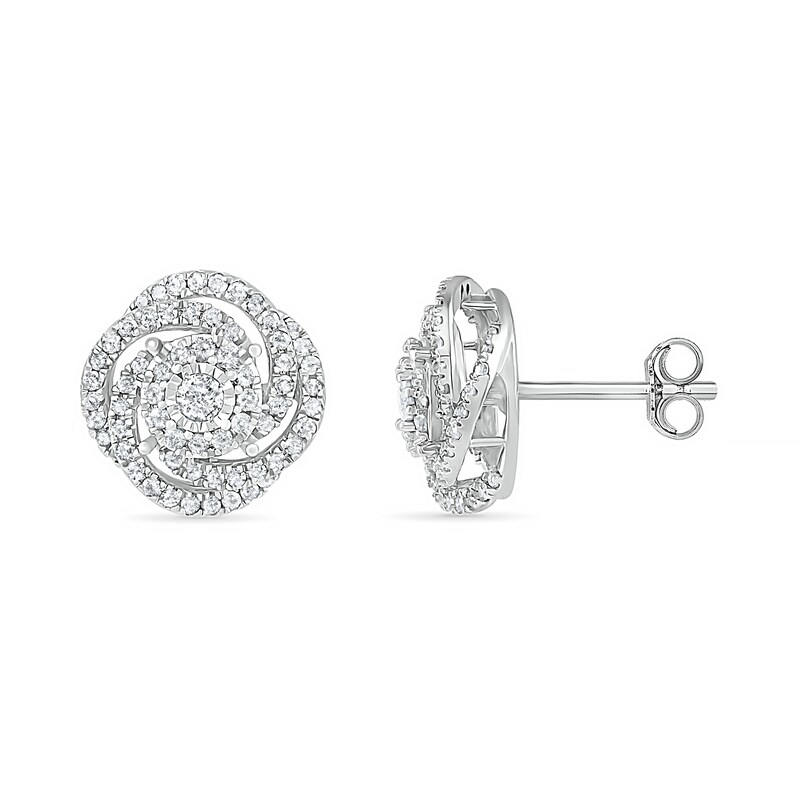 Main Image 3 of 0.45 CT. T.W. Diamond Pinwheel Stud Earrings in 10K White Gold