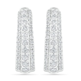 0.45 CT. T.W. Diamond Triple Row Hoop Earrings in 10K White Gold