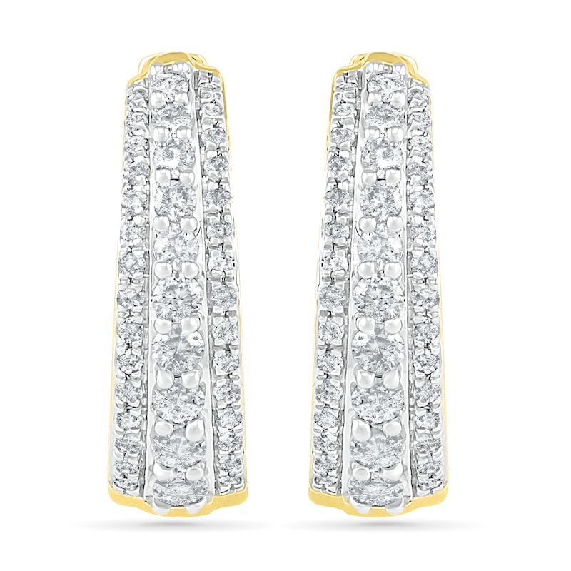 Main Image 1 of 0.45 CT. T.W. Diamond Triple Row Hoop Earrings in 10K Gold