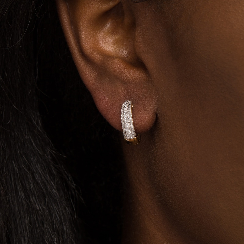 Main Image 2 of 0.45 CT. T.W. Diamond Triple Row Hoop Earrings in 10K Gold