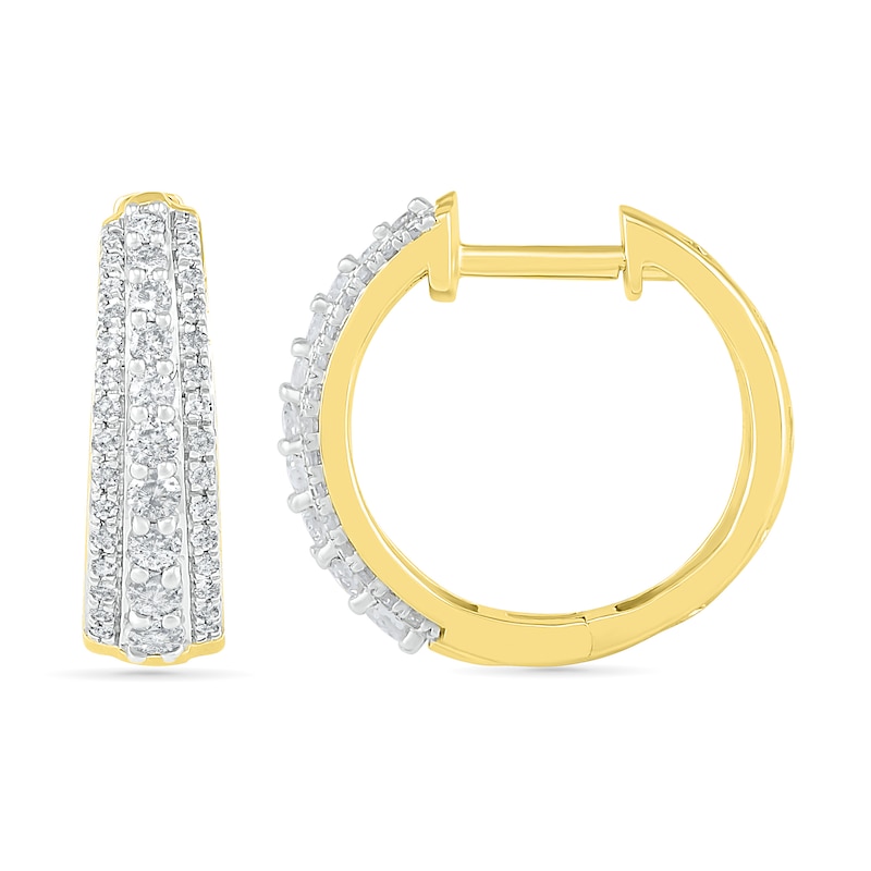 Main Image 3 of 0.45 CT. T.W. Diamond Triple Row Hoop Earrings in 10K Gold