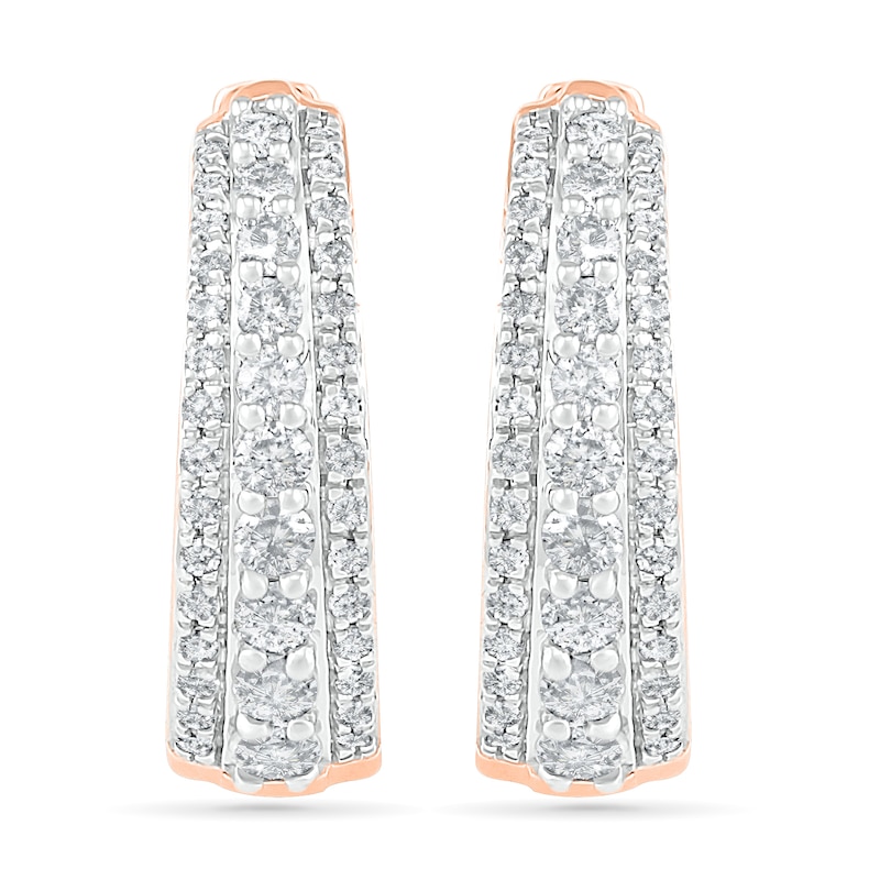 0.45 CT. T.W. Diamond Triple Row Hoop Earrings in 10K Rose Gold|Peoples Jewellers