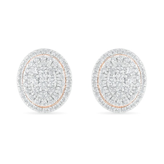 0.69 CT. T.W. Composite Oval Diamond Frame Stud Earrings in 10K Rose Gold
