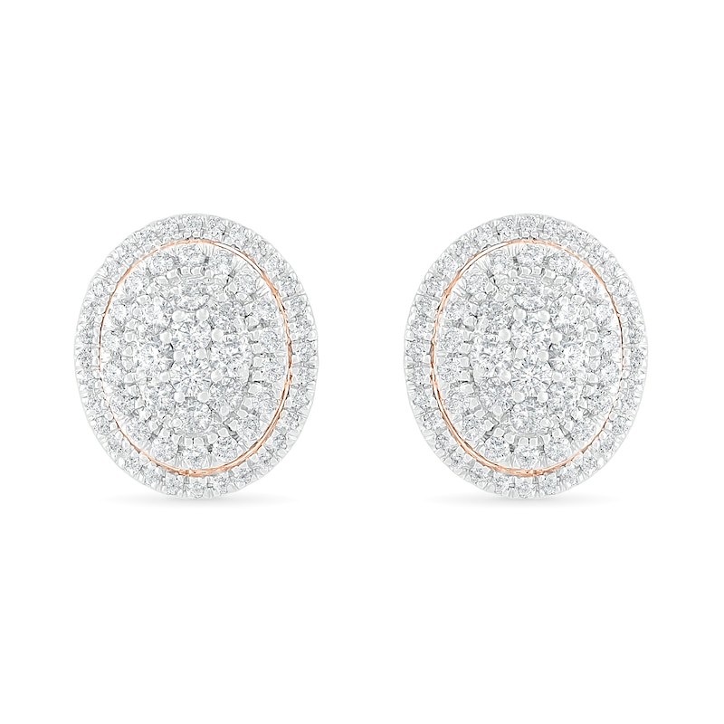 0.69 CT. T.W. Composite Oval Diamond Frame Stud Earrings in 10K Rose Gold