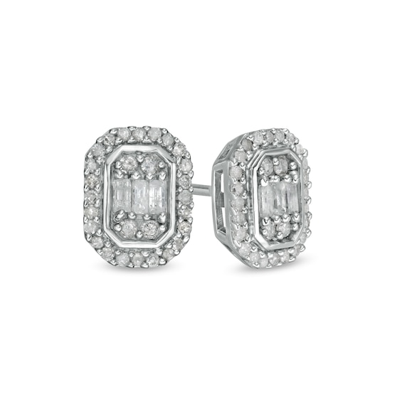 0.29 CT. T.W. Composite Diamond Elongated Octagon Frame Stud Earrings in 10K White Gold