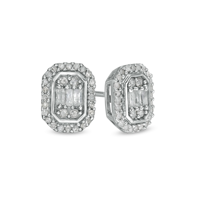 0.29 CT. T.W. Composite Diamond Elongated Octagon Frame Stud Earrings in 10K White Gold