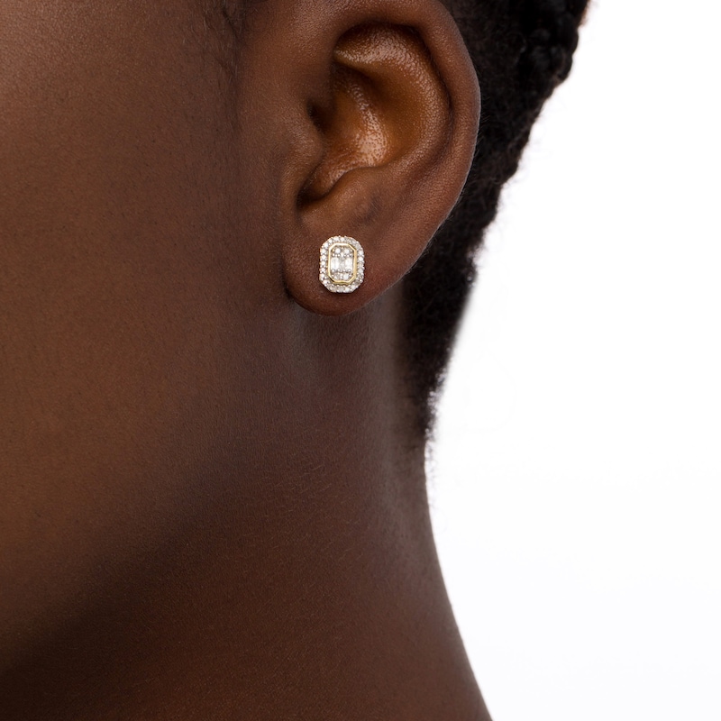 Main Image 2 of 0.29 CT. T.W. Composite Diamond Elongated Octagon Frame Stud Earrings in 10K Gold