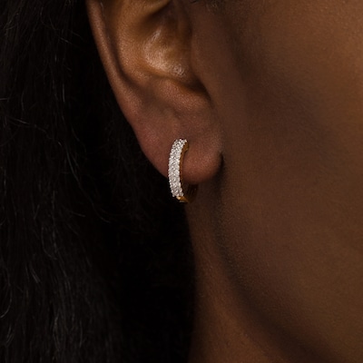 CT. T.W. Diamond Double Row Hoop Earrings in 10K Gold