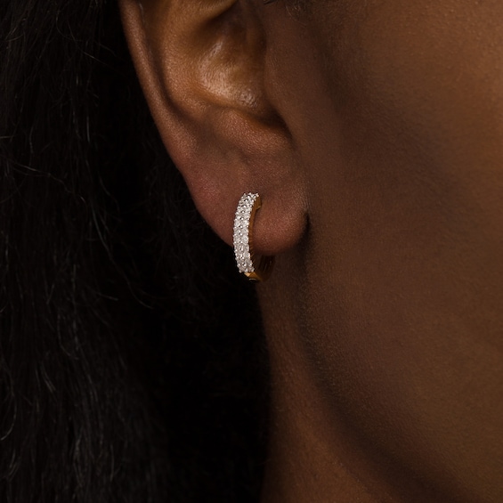 CT. T.W. Diamond Double Row Hoop Earrings in 10K Gold