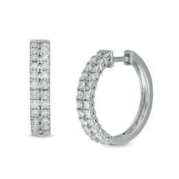 0.95 CT. T.W. Diamond Double Row Hoop Earrings in 10K White Gold