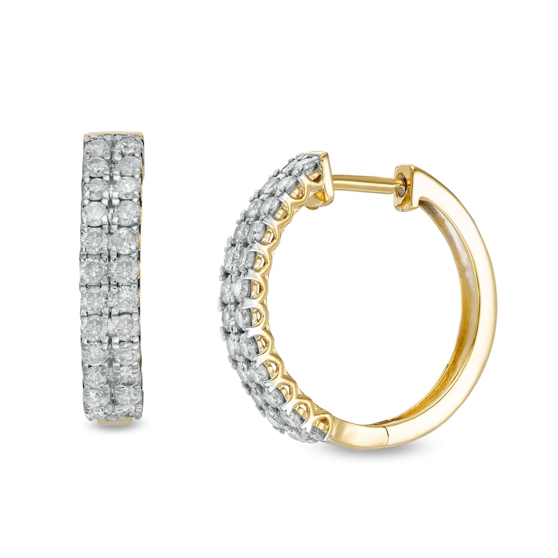 Main Image 1 of 0.95 CT. T.W. Diamond Double Row Hoop Earrings in 10K Gold