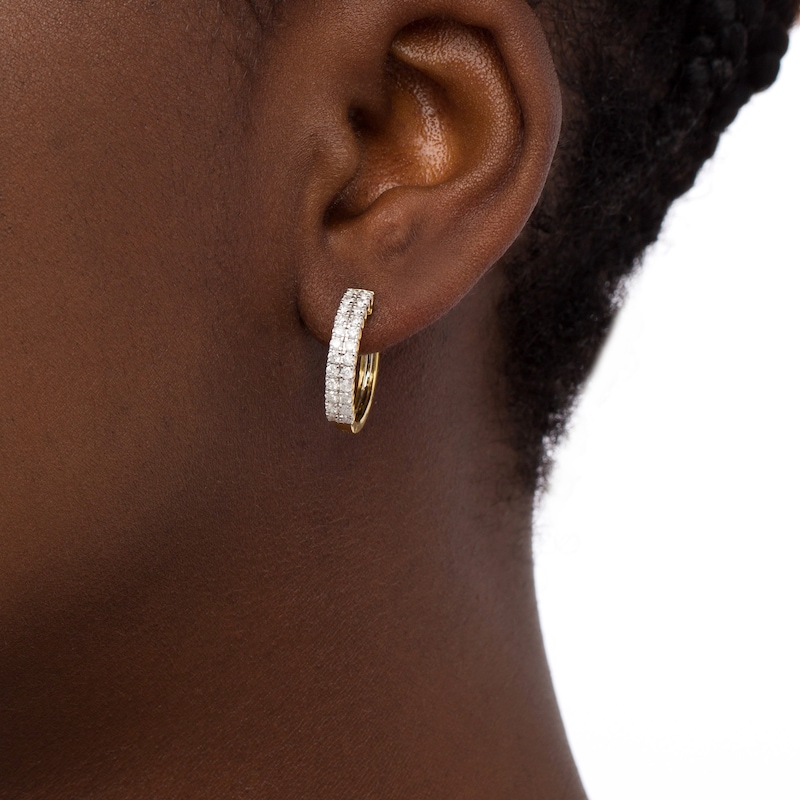 Main Image 2 of 0.95 CT. T.W. Diamond Double Row Hoop Earrings in 10K Gold