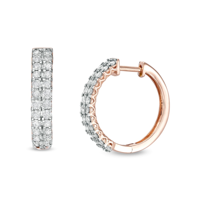 0.95 CT. T.W. Diamond Double Row Hoop Earrings in 10K Rose Gold