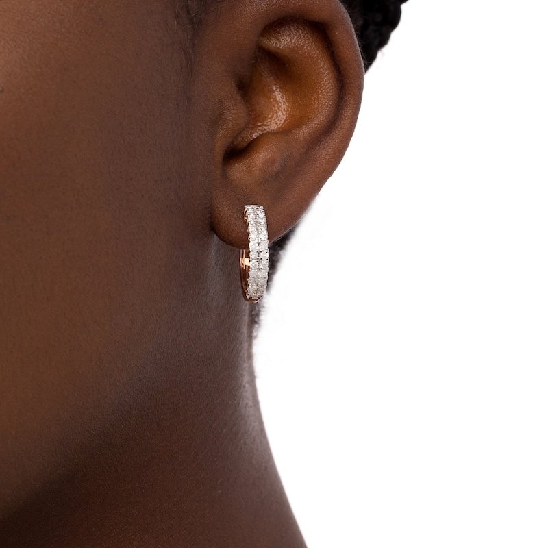 0.95 CT. T.W. Diamond Double Row Hoop Earrings in 10K Rose Gold