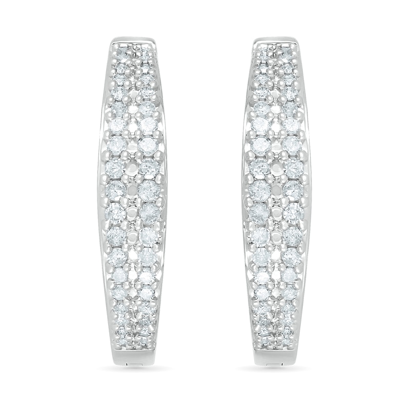 Main Image 1 of 0.45 CT. T.W. Diamond Double Row Hoop Earrings in 10K White Gold