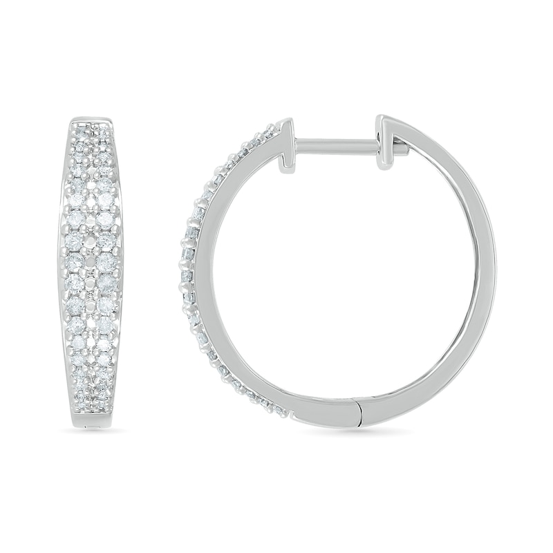 Main Image 3 of 0.45 CT. T.W. Diamond Double Row Hoop Earrings in 10K White Gold