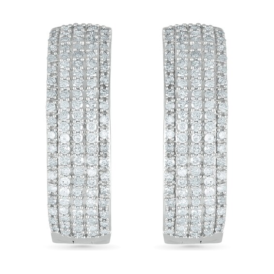 0.95 CT. T.W. Diamond Multi-Row Hoop Earrings in 10K White Gold