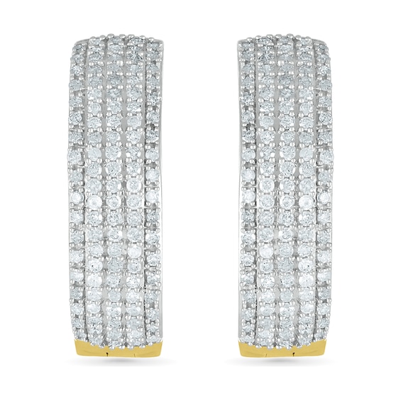 0.95 CT. T.W.. Diamond Multi-Row Hoop Earrings in 10K Gold