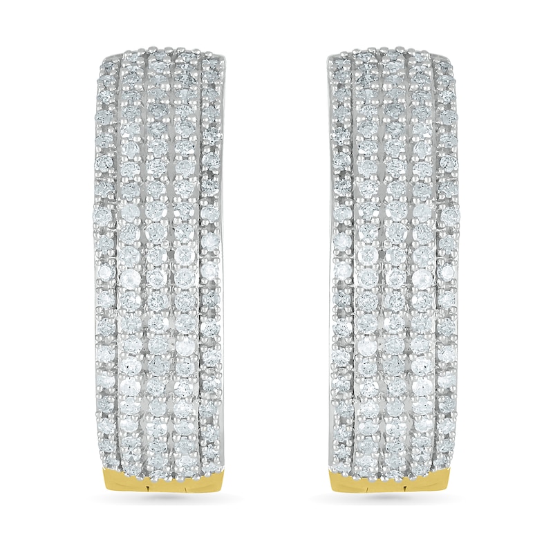 0.95 CT. T.W.. Diamond Multi-Row Hoop Earrings in 10K Gold