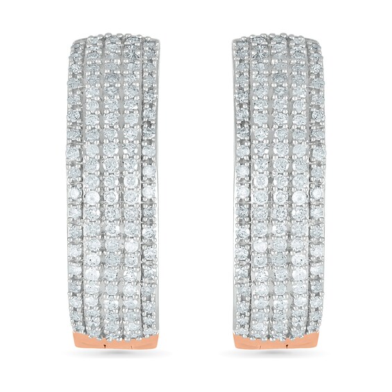 0.95 CT. T.W. Diamond Multi-Row Hoop Earrings in 10K Rose Gold