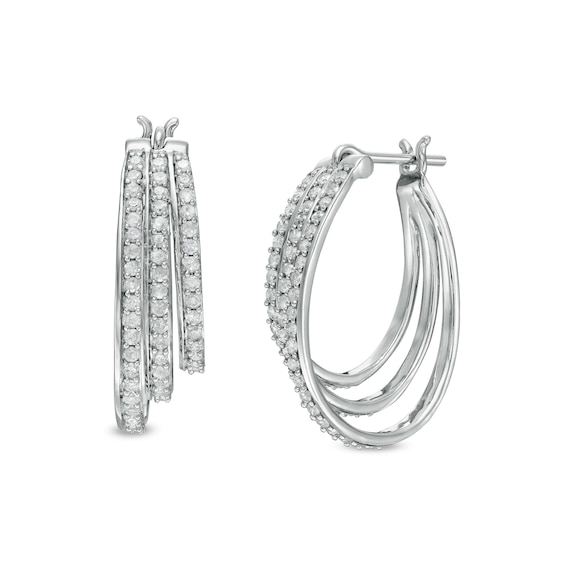 0.95 CT. T.W. Diamond Graduated Split Triple Row Hoop Earrings in 10K White Gold