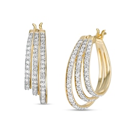 0.95 CT. T.W. Diamond Graduated Split Triple Row Hoop Earrings in 10K Gold