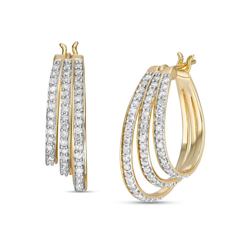 0.95 CT. T.W. Diamond Graduated Split Triple Row Hoop Earrings in 10K Gold