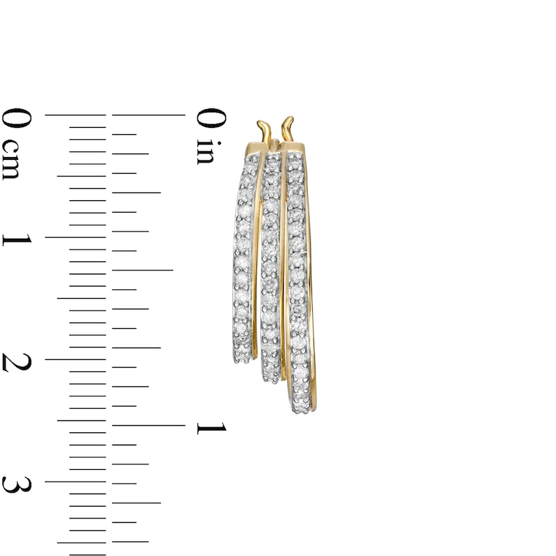 Main Image 3 of 0.95 CT. T.W. Diamond Graduated Split Triple Row Hoop Earrings in 10K Gold