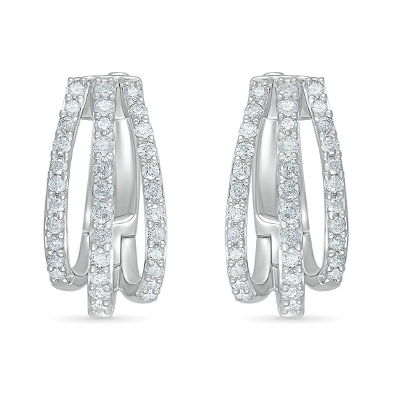 0.95 CT. T.W. Diamond Split Triple Row Hoop Earrings in 10K Gold